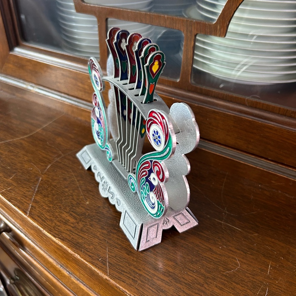 Silver and Multicolor Decorative Cocktail Fork Set - Home Accents